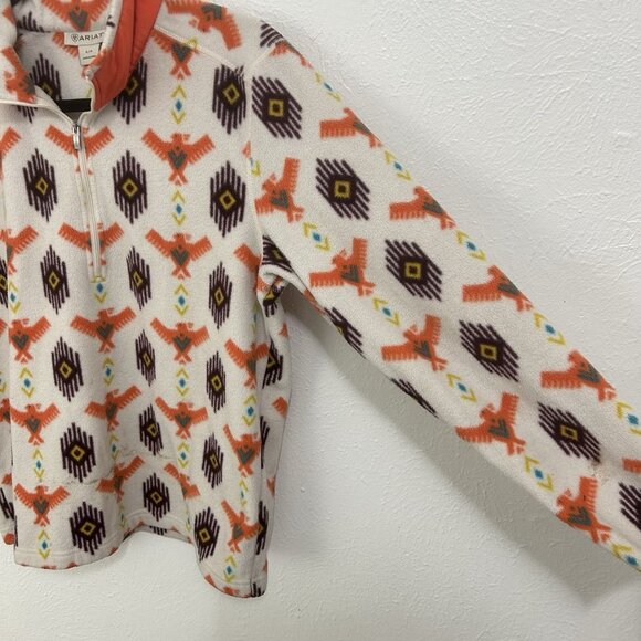 ARIAT Fleece 1/4 Zip Sweatshirt Orange Southwest Aztec Print Women’s Size S - Picture 4 of 11